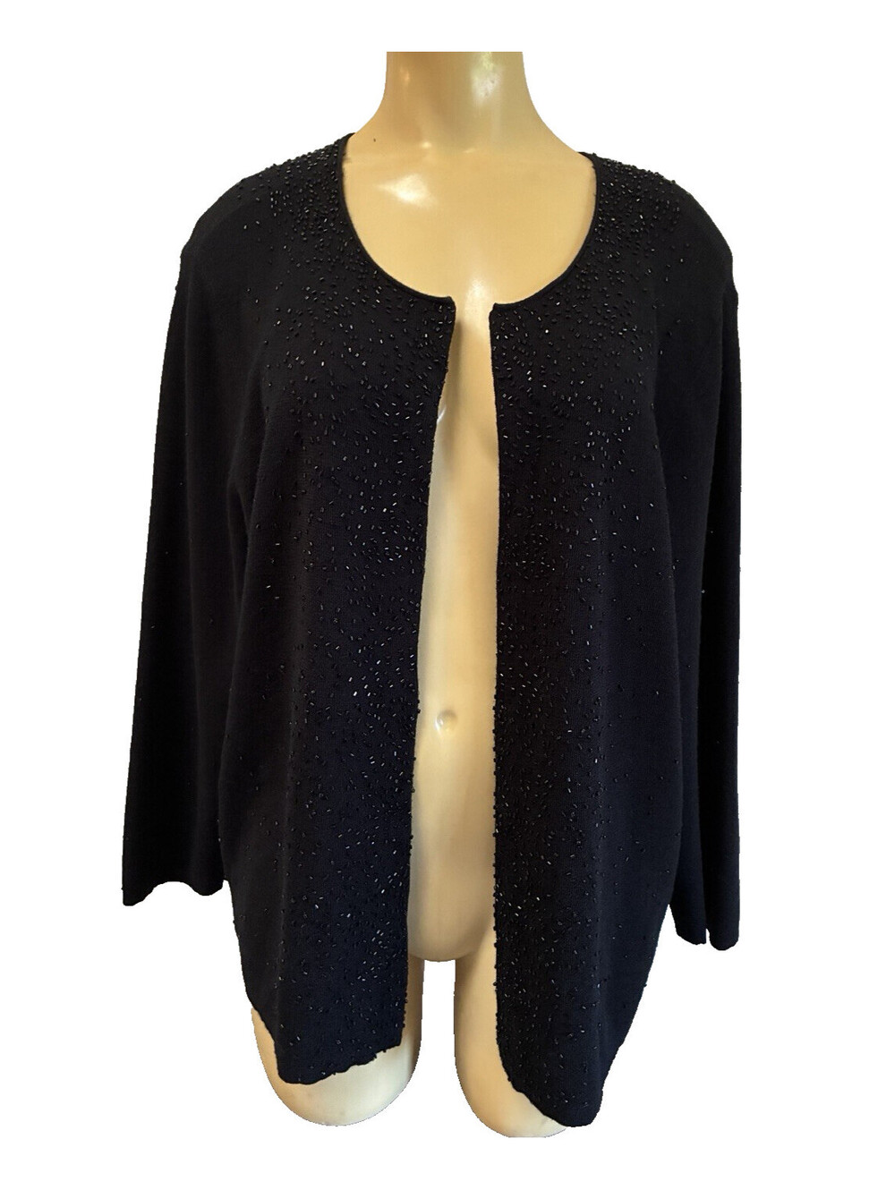Eileen Fisher Beaded Black Merino Wool Cardigan sz 1X